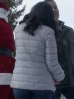 Janel Parrish Christmas on Duty Grey Puffer Jacket 2025 - Image 4