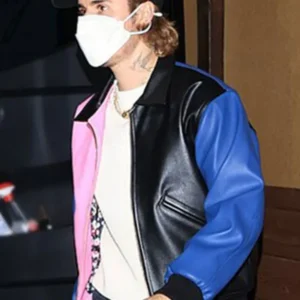 Justin Bieber Tricolor Leather Bomber Jacket