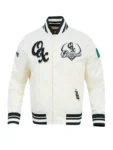 Oaxaca Warriors Cream Satin Varsity Jacket Unisex