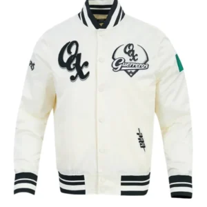 Oaxaca Warriors Cream Satin Varsity Jacket Unisex