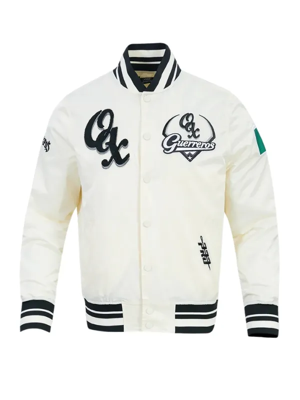 Oaxaca Warriors Cream Satin Varsity Jacket Unisex Oaxaca Warriors Cream Satin Varsity Jacket Unisex