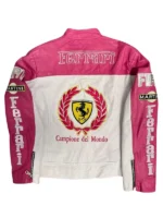 Ferrari Pink White Racing Leather Jacket Unisex