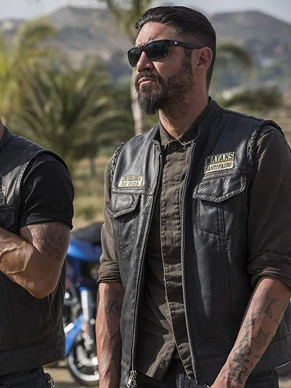 Angel Reyes Mayans MC Black Leather Biker Vest Angel Reyes Mayans MC Black Leather Biker Vest