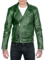 Men’s Biker Shiny Green Leather Jacket
