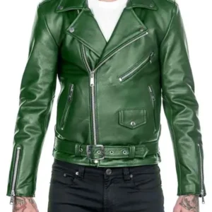 Men’s Biker Shiny Green Leather Jacket