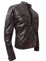 Mens Brown Waxed Black Café Racer Jacket