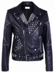 Silver Spiked Studs Black Leather Jacket