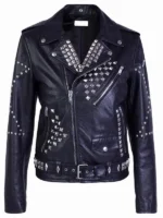 Silver Spiked Studs Black Leather Jacket