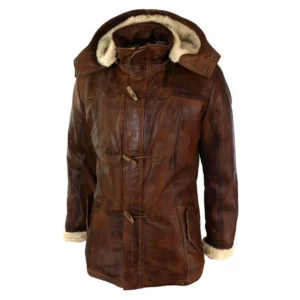 Men’s Brown Detachable Hood Toggle Winter Coat
