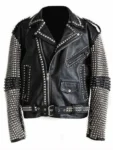 Men's Punk Studded Black Biker Leather Jacket