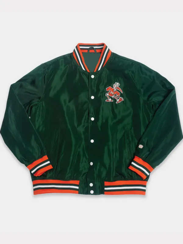 Miami Hurricanes Retro Sebastian Green Bomber Jacket Miami Hurricanes Retro Sebastian Green Bomber Jacket