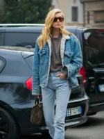Elsa Hosk Street Style Blue Denim Jacket