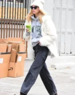 Elsa Hosk White Fur Street Style Jacket