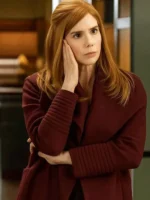 Sarah Rafferty Maroon Wool Trench Coat 2025 - Image 2