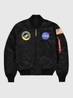 NASA MA-1 VF Black Satin Bomber Jacket