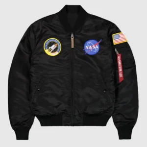 NASA MA-1 VF Black Satin Bomber Jacket