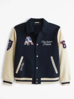 NFL 2026 New England Patriots Unisex Blue & Beige Wool Varsity Bomber Jacket