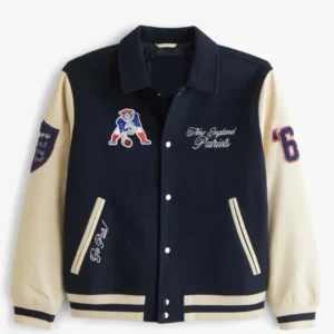 NFL 2026 New England Patriots Unisex Blue & Beige Wool Varsity Bomber Jacket