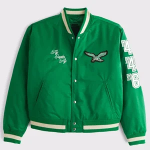 Philadelphia Eagles 2025 Green Satin Varsity Jacket