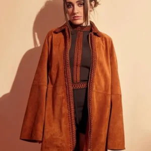 Rachel Sennott Bottoms Brown Leather Coat