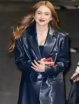 Sadie Sink Black Leather Coat