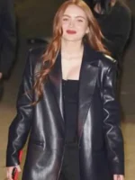 Sadie Sink Black Leather Coat
