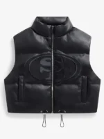 San Francisco 49ers Black Faux Leather Puffer Vest