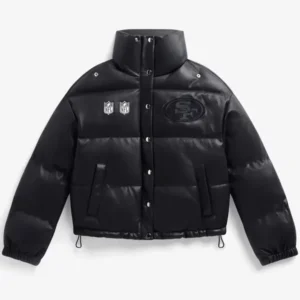 San Francisco 49ers Black Faux Leather Puffer Jacket
