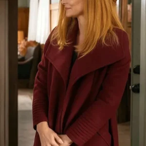 Sarah Rafferty Maroon Wool Trench Coat 2025