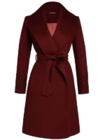 Sarah Rafferty Maroon Wool Trench Coat 2025