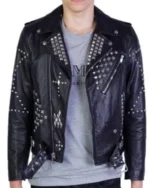 Silver Spiked Studs Black Leather Jacket