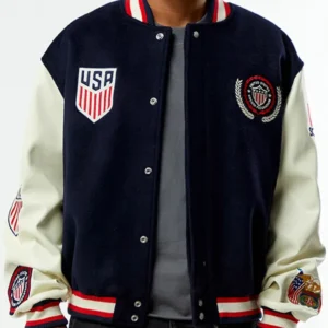 US Soccer x Jeff Hamilton Blue Wool Varsity Jacket