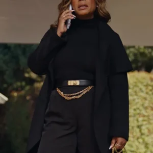 Unexpected Christmas 2025 Tabitha Brown Black Wool Coat