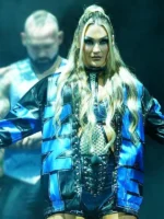 Izzi Dame Black Blue Leather Jacket WWE NXT
