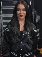 WWE Roxanne Perez Black Satin Varsity Jacket 2025 - Image 2