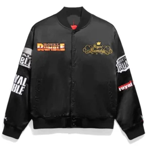 WWE Royal Rumble Historic Logos Black Satin Jacket