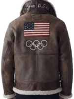 Team USA Brown Leather Pilot Jacket Olympics 2026
