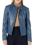 Women’s Stand Collar Leather Jacket