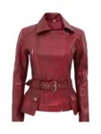 Womens Distressed Maroon Biker Leather Jacket