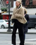 Elsa Hosk Sheep-Look Faux Fur Jacket