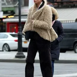 Elsa Hosk Sheep-Look Faux Fur Jacket