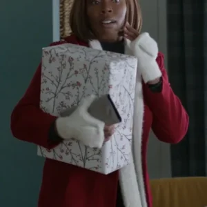 Zoe Butler Red Wool Hooded Coat Christmas on Duty