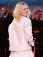 Elle Fanning Predator Badlands 2025 White Biker Jacket