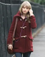 Taylor Swift Street Style Burgundy Wool Coat