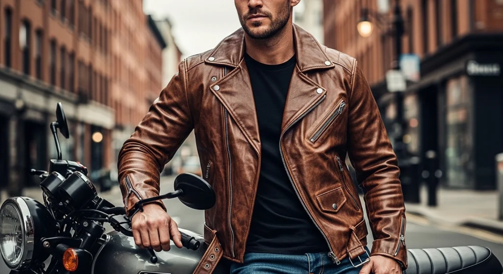 Brown Leather Biker Jacket