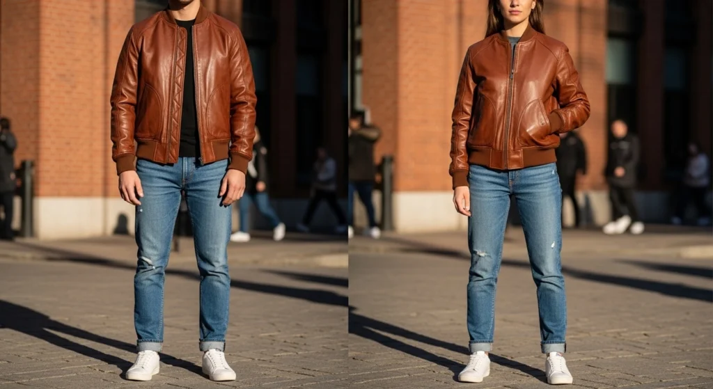 Brown Leather Bomber Jacket