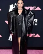 VMAs 2023 Demi Lovato Black Leather Coat