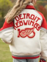 Detroit Red Wings 100th Season White Varsity Jacket