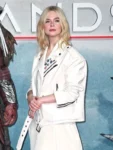 Elle Fanning Predator Badlands 2025 White Biker Jacket