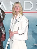 Elle Fanning Predator Badlands 2025 White Biker Jacket